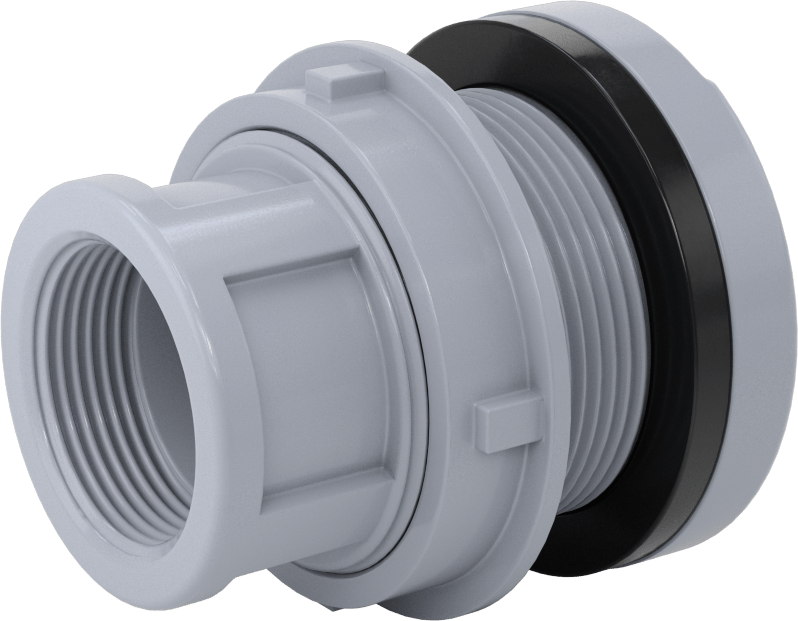 Duvar Delikli Plastik Düz Boru Bağlantı Parçası, Kalın Duvarlı PVC Konektör, 1,25 NPT Dişi, 2-3/8" Delik için