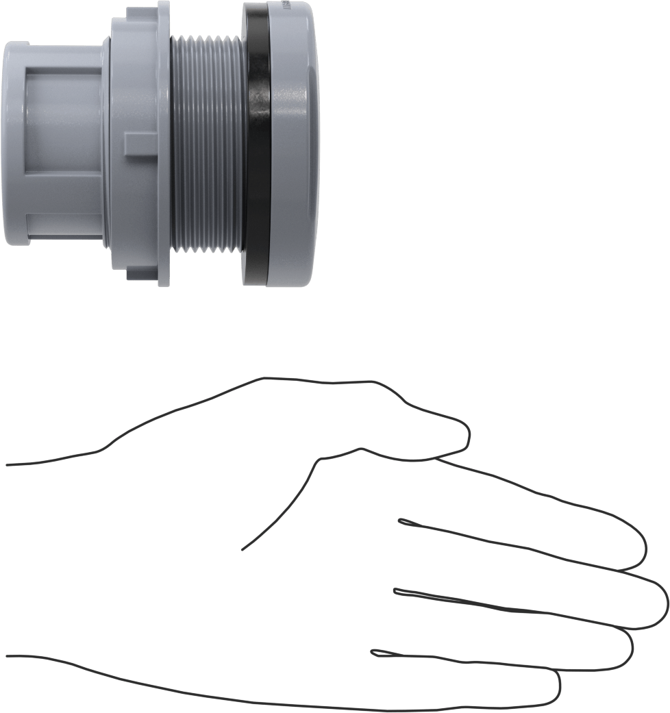 Duvar Delikli Plastik Düz Boru Bağlantı Parçası, Kalın Duvarlı PVC Konektör, 1,25 NPT Dişi, 2-3/8" Delik için