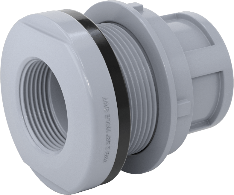 Duvar Delikli Plastik Düz Boru Bağlantı Parçası, Kalın Duvarlı PVC Konektör, 1,25 NPT Dişi, 2-3/8" Delik için