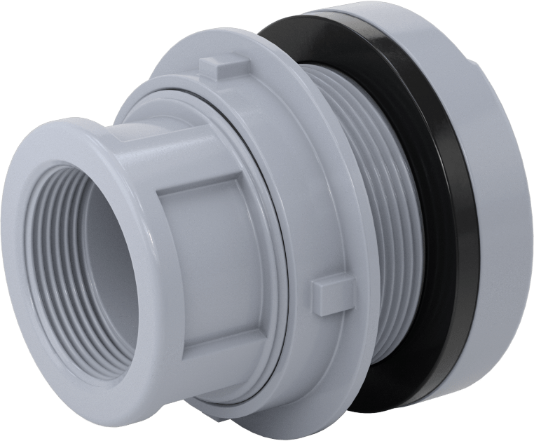 Duvar Delikli Plastik Düz Boru Bağlantı Parçası, Kalın Duvarlı PVC Konektör, 1,5 NPT Dişi, 2-3/4" Delik için