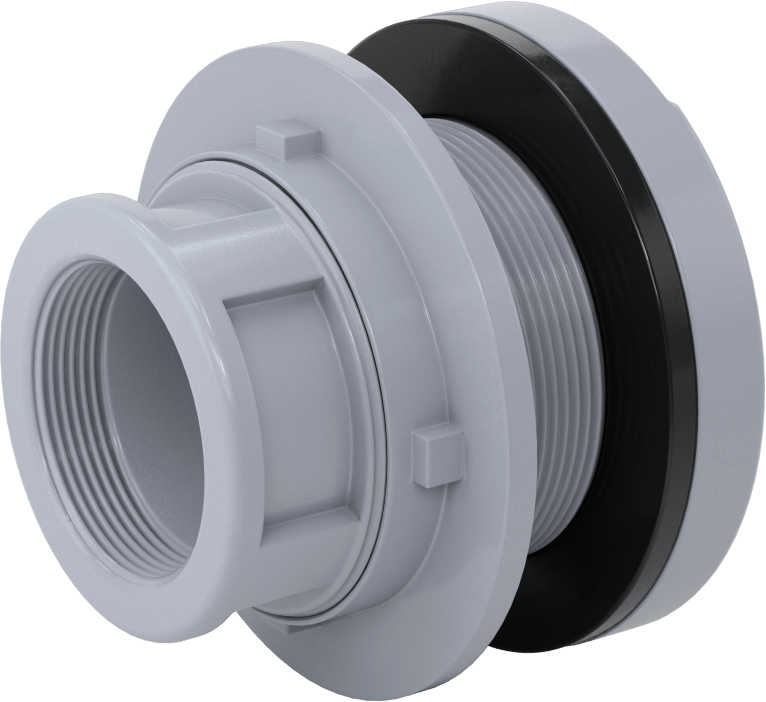 Duvar Delikli Plastik Düz Boru Bağlantı Parçası, Kalın Duvarlı PVC Konektör, 2 NPT Dişi, 3-3/8" Delik için