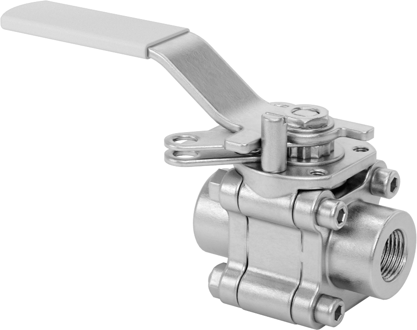 Easy-Maintenance Açma/Kapama Vanası, Kilitlenebilir Saplı 316 Paslanmaz Çelik Gövde, TFE Yuvası, 3/8 NPT Dişi