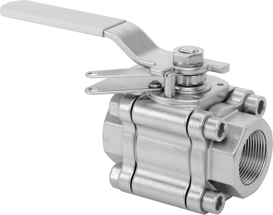 Easy-Maintenance Açma/Kapama Vanası, Kilitlenebilir Saplı 316 Paslanmaz Çelik Gövde, TFE Yuvası, 1-1/4 NPT Dişi