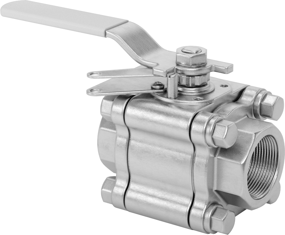 Easy-Maintenance Açma/Kapama Vanası, Kilitlenebilir Saplı 316 Paslanmaz Çelik Gövde, TFE Yuvası, 1-1/2 NPT Dişi
