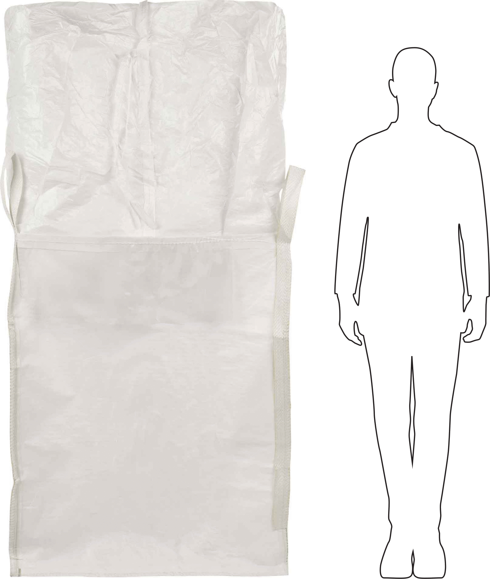 Polipropilen Plastik Toplu Torba, 35“ Genişlik x 35” Derinlik x 45" Yükseklik, 3300 lbs. Kapasite, Dikdörtgen Taban