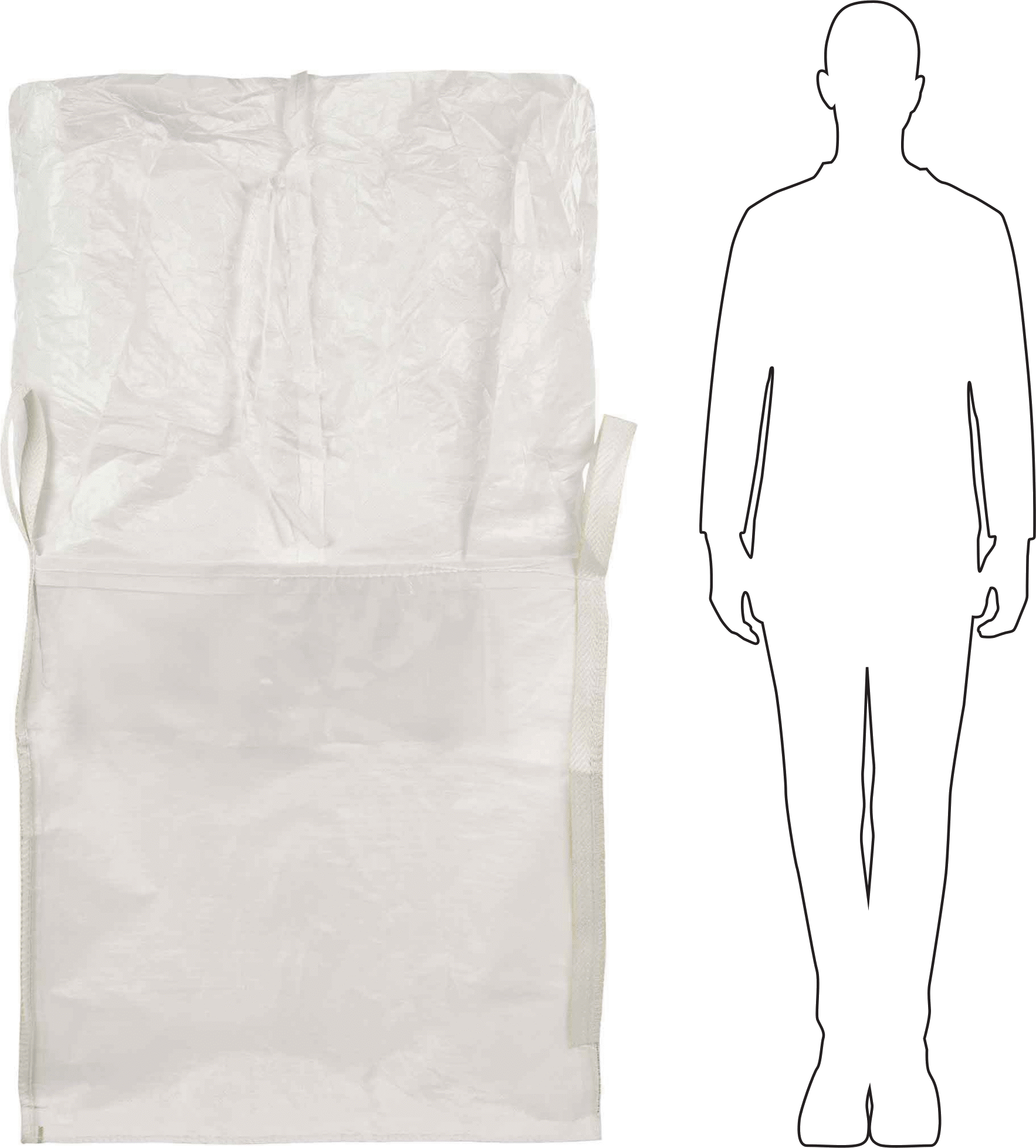 Polipropilen Plastik Toplu Torba, 35 inç Genişlik x 35 inç Derinlik x 35 inç Yükseklik, 2000 lbs. Kapasite, Dikdörtgen Taban