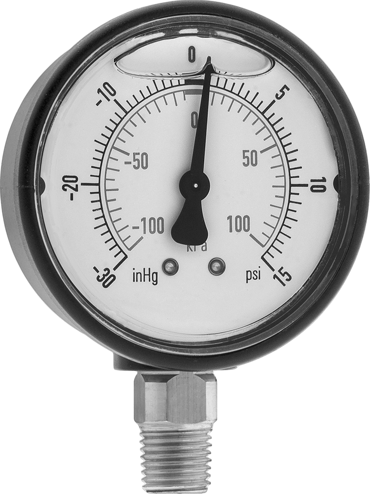 2-1/2" Kadranlı Titreşime Dayanıklı Gösterge, Basınç ve Vakum, 1/4 NPT Erkek Alt Bağlantı, 0 ila 15 PSI