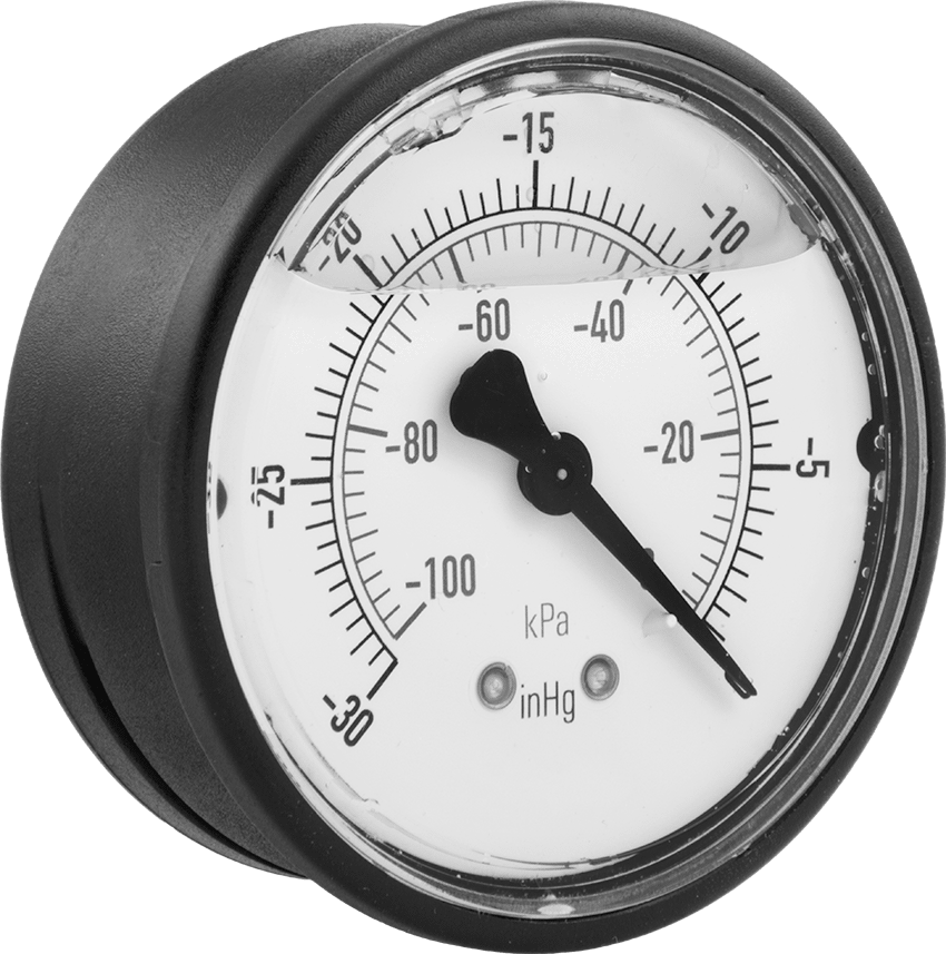 2-1/2" Kadranlı Titreşime Dayanıklı Gösterge, Vakum, 1/4 NPT Merkez Arka Bağlantı, 30 ila 0 in. Hg