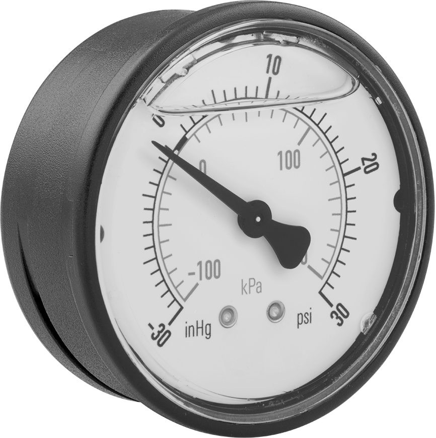 2-1/2" Kadranlı Titreşime Dayanıklı Gösterge, Basınç ve Vakum, 1/4 NPT Merkez Arka Bağlantı, 0-30 PSI