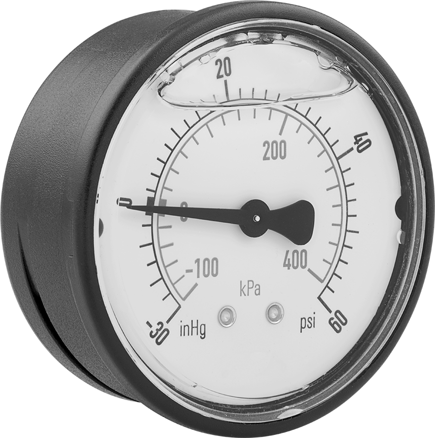 2-1/2" Kadranlı Titreşime Dayanıklı Gösterge, Basınç ve Vakum, 1/4 NPT Merkez Arka Bağlantı, 0-60 PSI