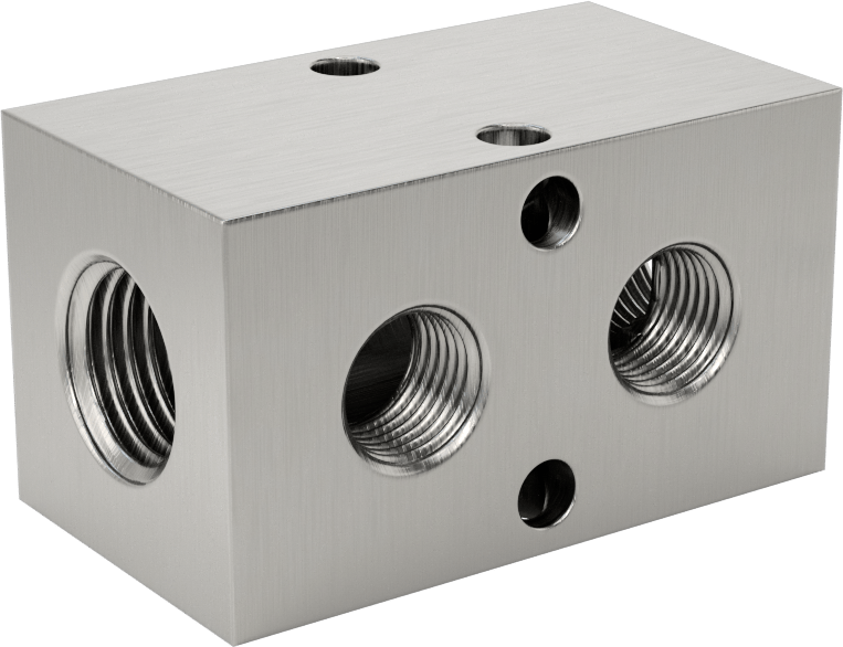 Dik Açılı Akış Dikdörtgen Manifold, Temizlenmiş ve Torbalı, 2 Çıkış, 1/4 NPT x 1/8 NPT