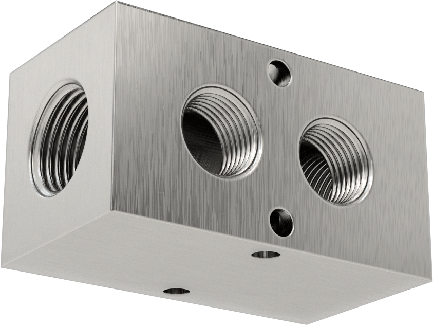 Dik Açılı Akış Dikdörtgen Manifold, Temizlenmiş ve Torbalı, 2 Çıkış, 1/2 NPT x 3/8 NPT