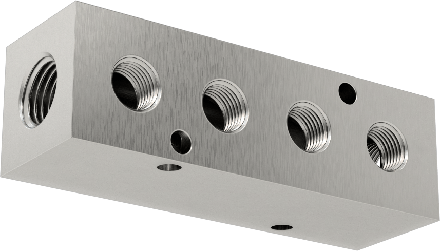 Dik Açılı Akış Dikdörtgen Manifold, Temizlenmiş ve Torbalı, 4 Çıkış, 1/4 NPT x 1/8 NPT