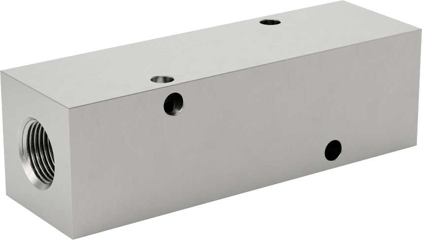Dik Açılı Akış Dikdörtgen Manifold, Temizlenmiş ve Torbalı, 4 Çıkış, 1/4 NPT x 1/8 NPT