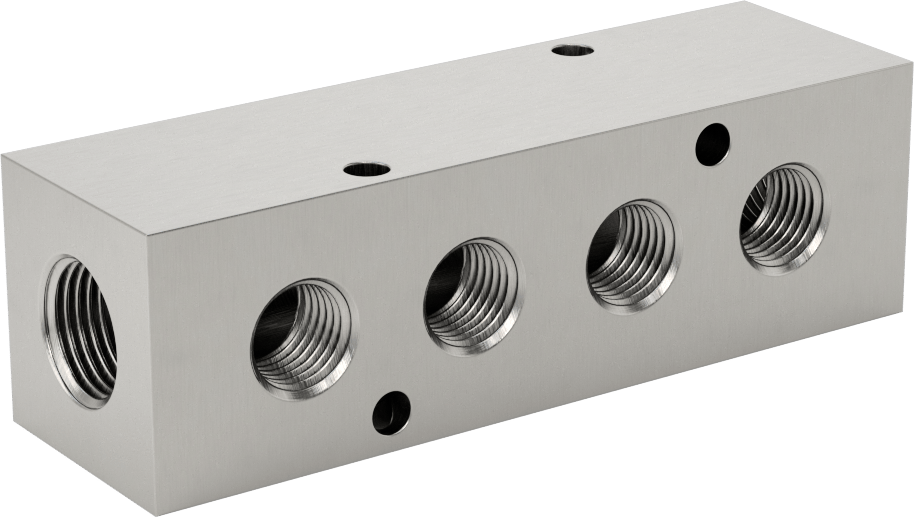 Dik Açılı Akış Dikdörtgen Manifold, Temizlenmiş ve Torbalı, 4 Çıkış, 3/8 NPT x 1/4 NPT