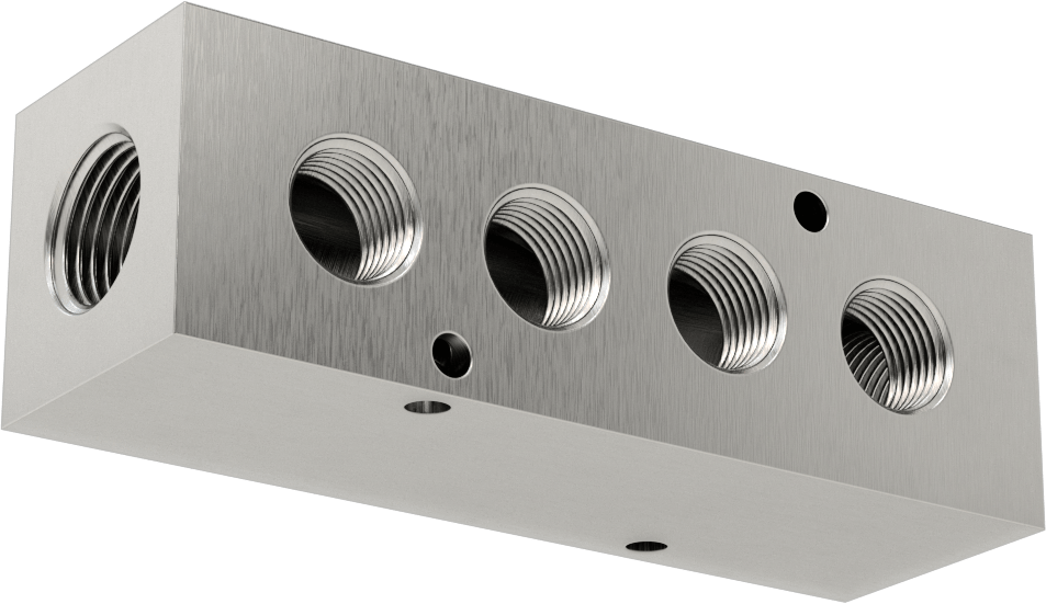 Dik Açılı Akış Dikdörtgen Manifold, Temizlenmiş ve Torbalı, 4 Çıkış, 1/2 NPT x 3/8 NPT