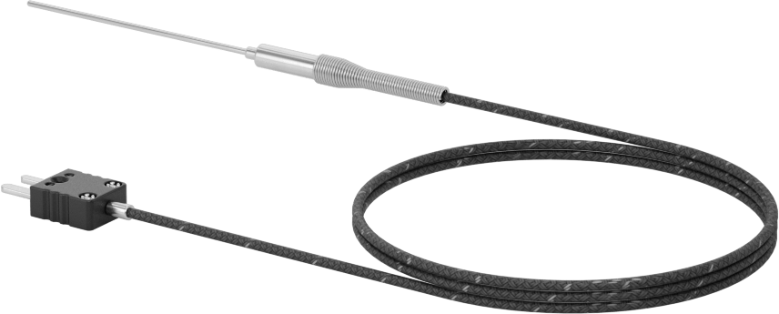 Sıvılar ve Gazlar için Termokupl Probu, Tip J, Düz Pimli Mini, Kablo ile, 3“ Uzunluk x 1/16” Çaplı Prob