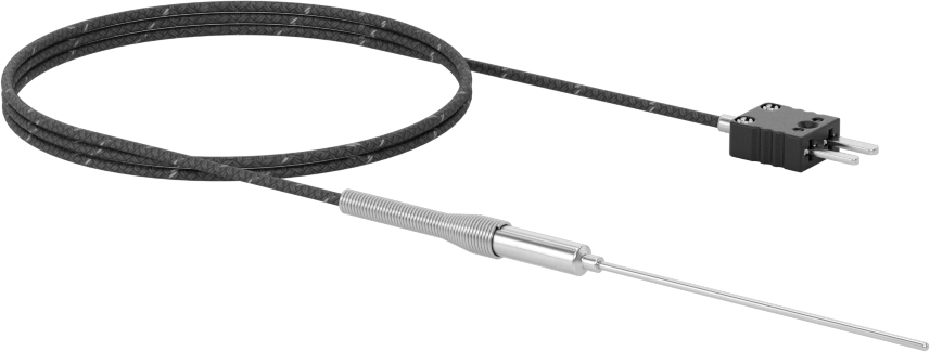 Sıvılar ve Gazlar için Termokupl Probu, Tip J, Düz Pimli Mini, Kablo ile, 3“ Uzunluk x 1/16” Çaplı Prob