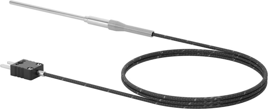 Sıvılar ve Gazlar için Termokupl Probu, Tip J, Düz Pimli Mini, Kablo ile, 3“ Uzunluk x 1/8” Çaplı Prob