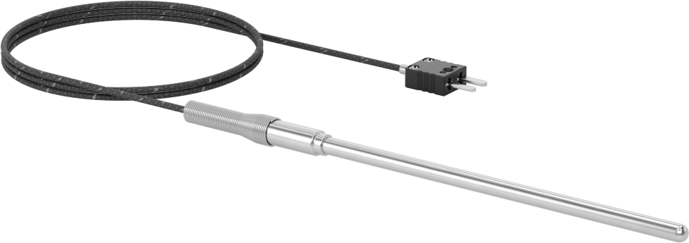 Sıvılar ve Gazlar için Termokupl Probu, Tip J, Düz Pimli Mini, Kablo ile, 6“ Uzunluk x 1/4” Çaplı Prob
