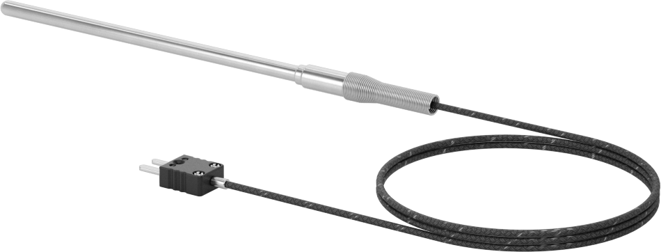 Sıvılar ve Gazlar için Termokupl Probu, Tip J, Düz Pimli Mini, Kablo ile, 6“ Uzunluk x 1/4” Çaplı Prob