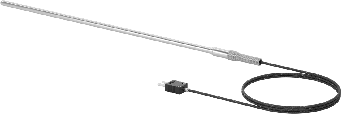 Sıvılar ve Gazlar için Termokupl Probu, Tip J, Düz Pimli Mini, Kablo ile, 12“ Uzunluk x 1/4” Çaplı Prob