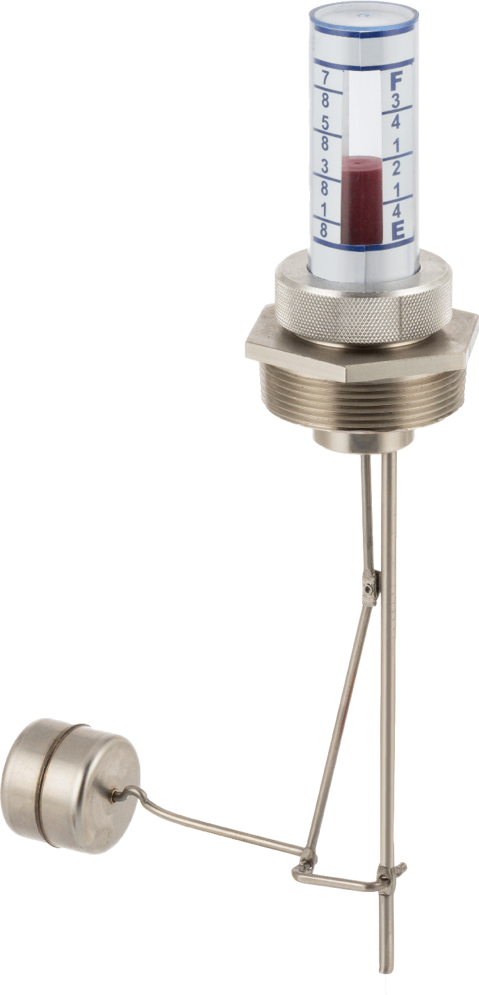 Kimyasal Dayanıklı Dikey Montajlı Sıvı Seviye Göstergesi, 12" Tank Derinliği için, 1-1/2 NPT Erkek