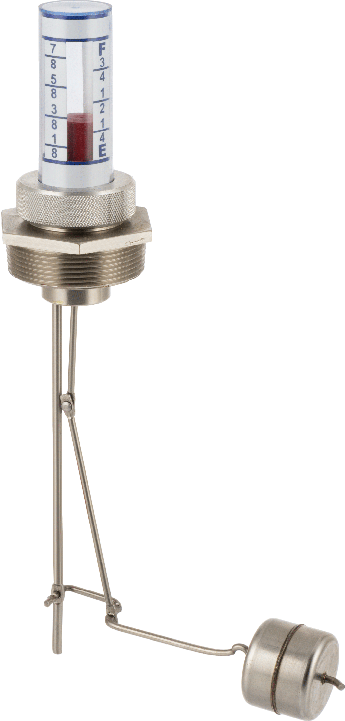 Kimyasal Dayanıklı Dikey Montajlı Sıvı Seviye Göstergesi, 12" Tank Derinliği için, 1-1/2 NPT Erkek