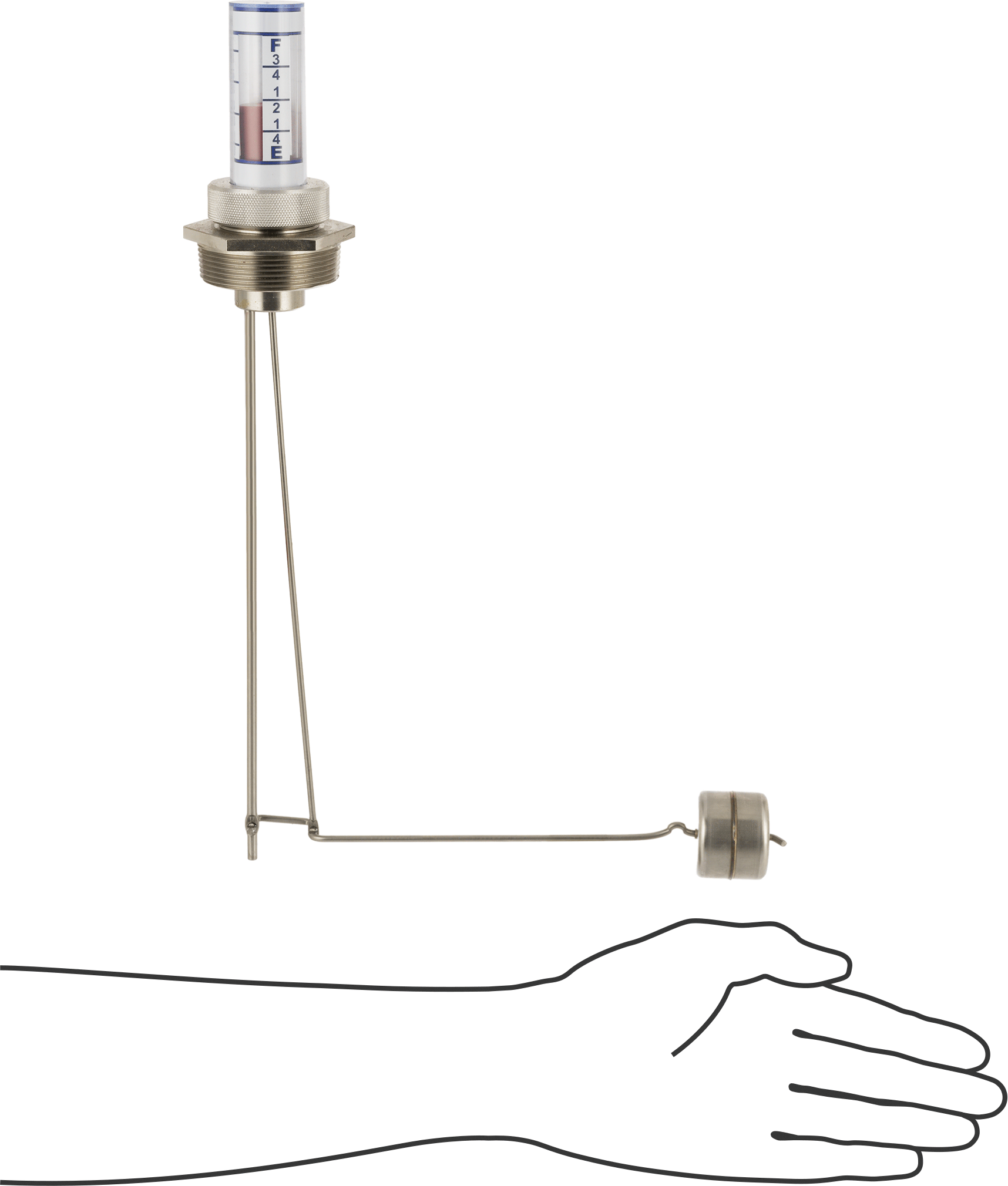 Kimyasal Dayanıklı Dikey Montajlı Sıvı Seviye Göstergesi, 20" Tank Derinliği için, 1-1/2 NPT Erkek