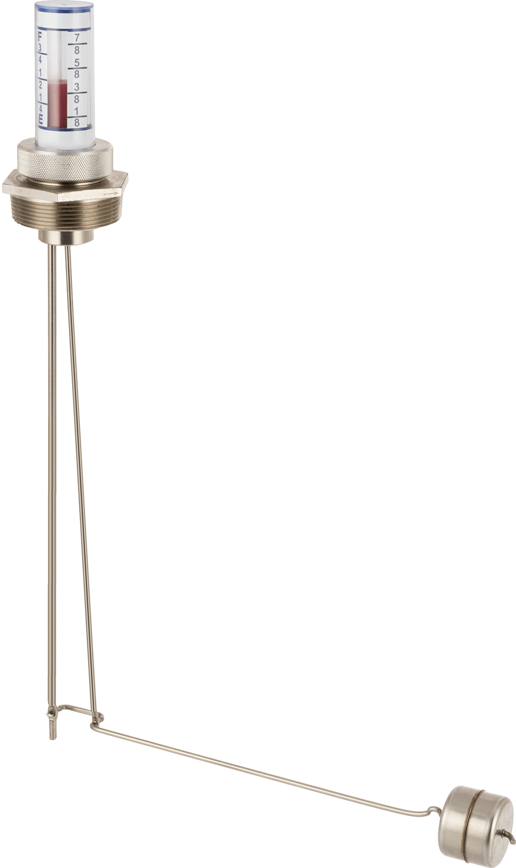 Kimyasal Dayanıklı Dikey Montajlı Sıvı Seviye Göstergesi, 24" Tank Derinliği için, 1-1/2 NPT Erkek