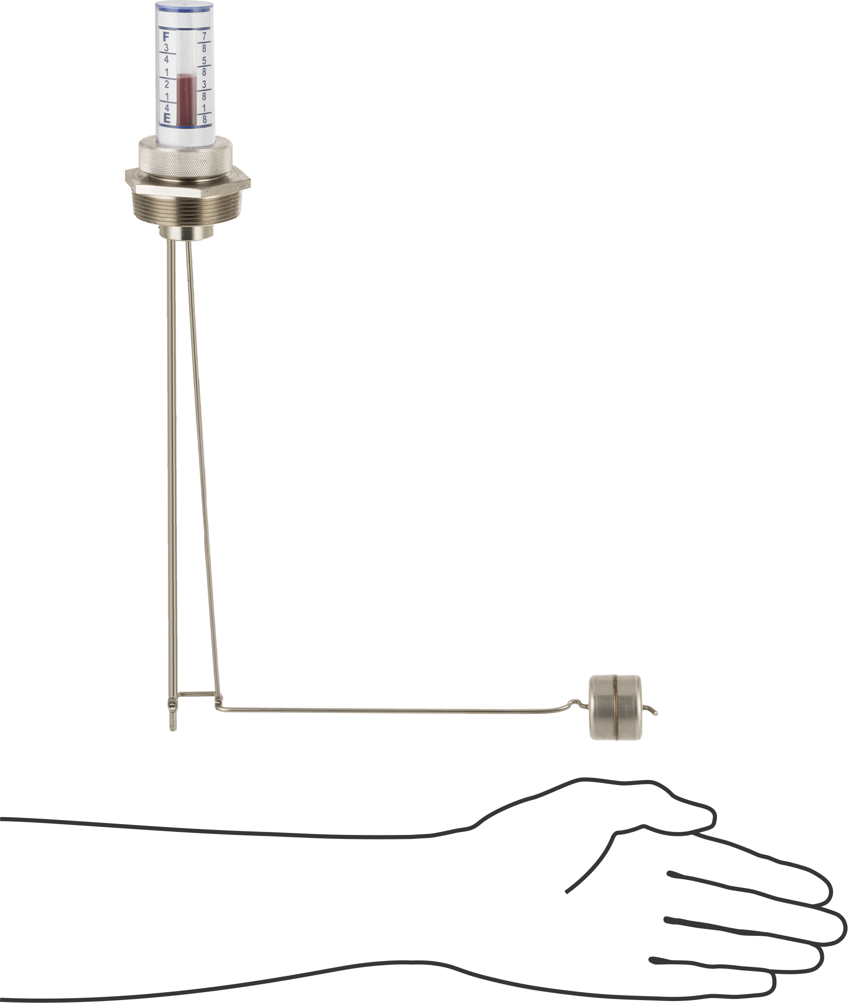 Kimyasal Dayanıklı Dikey Montajlı Sıvı Seviye Göstergesi, 24" Tank Derinliği için, 1-1/2 NPT Erkek