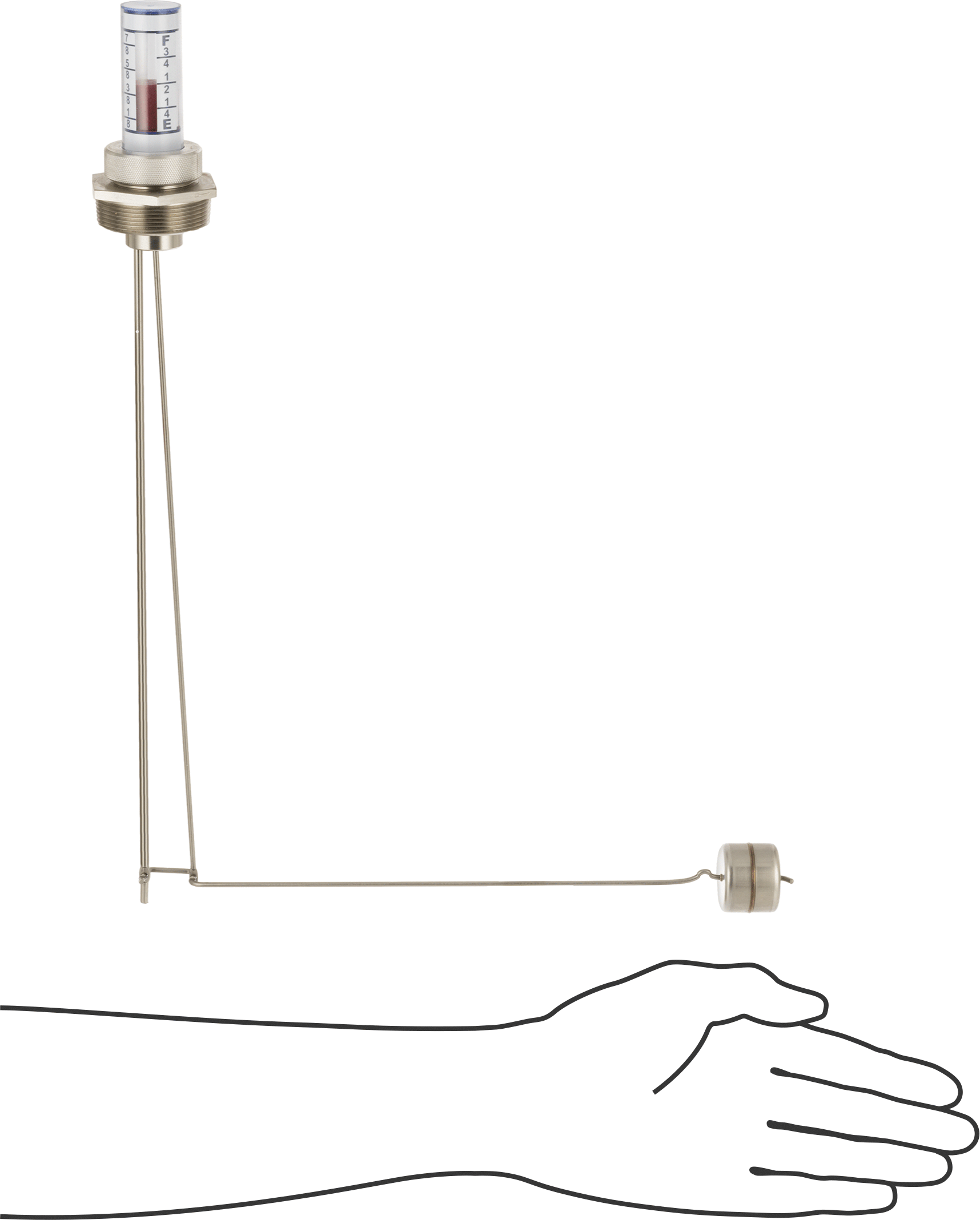 Kimyasal Dayanıklı Dikey Montajlı Sıvı Seviye Göstergesi, 30" Tank Derinliği için, 1-1/2 NPT Erkek