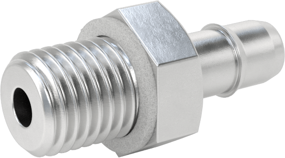 Alüminyum Düşük Basınçlı Dikenli Boru, Hava ve Su için, Adaptör, 4 mm Boru İç Çapı, M6 x 0,75 mm Erkek