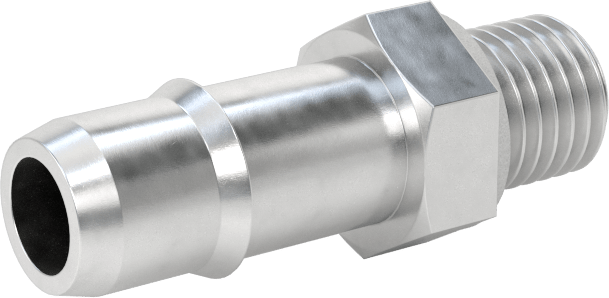 Alüminyum Düşük Basınçlı Dikenli Boru, Hava ve Su için, Adaptör, 6 mm Boru İç Çapı, M6 x 0,75 mm Erkek