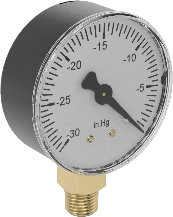ABS Kasalı Vakum Göstergesi, Tek Ölçek, 2-1/2" Kadran, 1/4 NPT Erkek Alt Bağlantı
