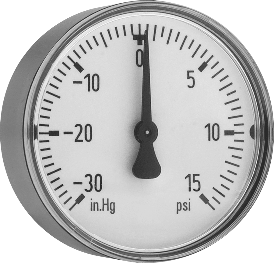 ABS Kılıflı Tek Ölçekli Basınç ve Vakum Göstergesi, 2-1/2" Kadran, 1/4 NPT Erkek Merkez Arka Bağlantı, 0 ila 15 PSI