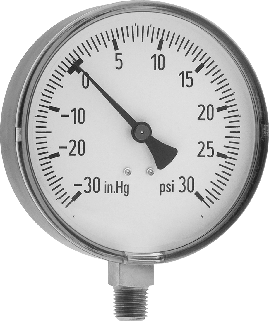 ABS Kılıflı Tek Ölçekli Basınç ve Vakum Göstergesi, 4" Kadran, 1/4 NPT Erkek Alt Bağlantı, 0 ila 30 PSI