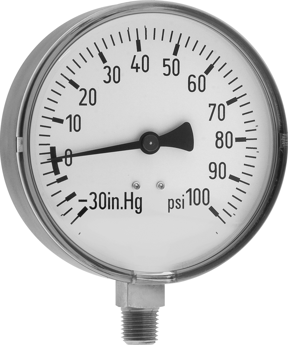ABS Kılıflı Tek Ölçekli Basınç ve Vakum Göstergesi, 4" Kadran, 1/4 NPT Erkek Alt Bağlantı, 0 ila 100 PSI