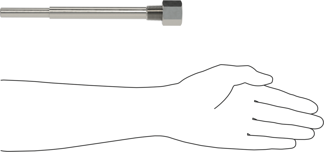 Termovell, 9“ x 1/4” gövde için, 304 Paslanmaz Çelik, 1/2 NPT Bağlantı