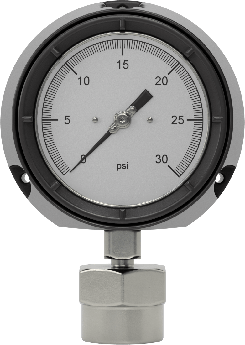 Alt Bağlantılı Titreşime Dayanıklı Basınç Test Göstergesi, 1/2 NPT Dişi, Sertifikalı, Fenolik Kasa, 0-30 PSI