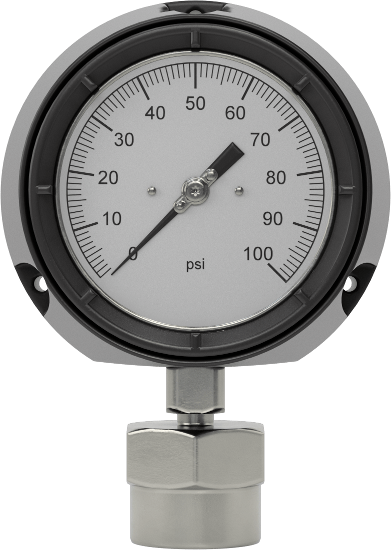 Alt Bağlantılı Titreşime Dayanıklı Basınç Test Göstergesi, 1/2 NPT Dişi, Sertifikalı, Fenolik Kasa, 0-100 PSI