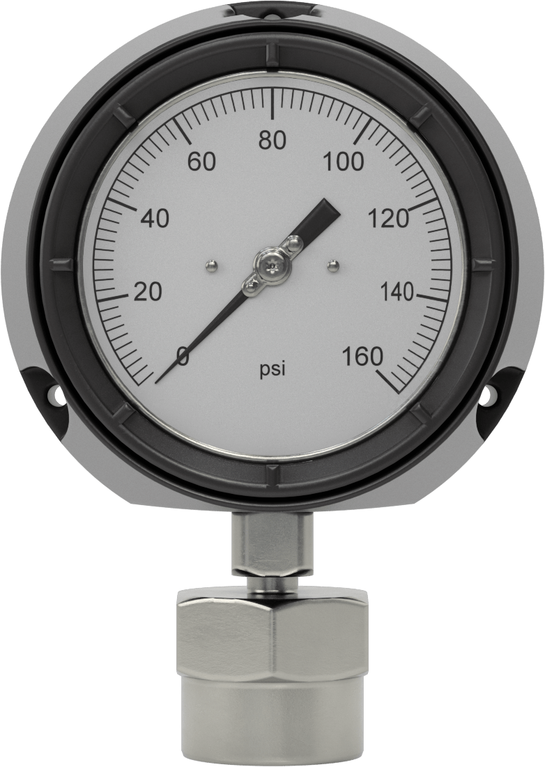 Alt Bağlantılı Titreşime Dayanıklı Basınç Test Göstergesi, 1/2 NPT Dişi, Sertifikalı, Fenolik Kasa, 0-160 PSI