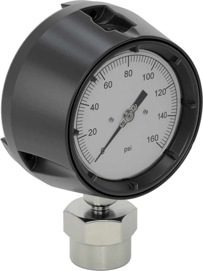 Alt Bağlantılı Titreşime Dayanıklı Basınç Test Göstergesi, 1/2 NPT Dişi, Sertifikalı, Fenolik Kasa, 0-160 PSI