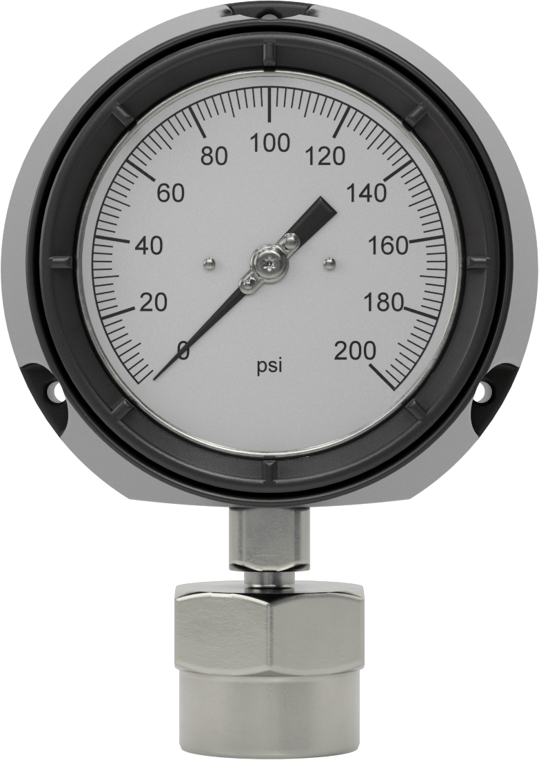 Alt Bağlantılı Titreşime Dayanıklı Basınç Test Göstergesi, 1/2 NPT Dişi, Sertifikalı, Fenolik Kasa, 0-200 PSI