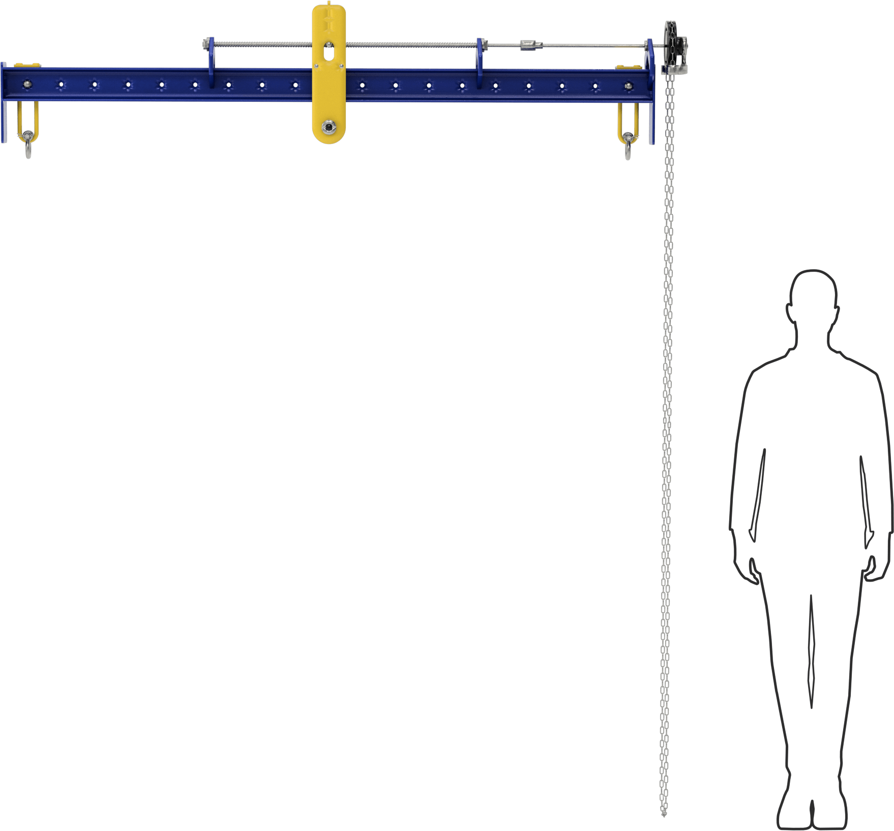 Braketli Çelik Kaldırma Kirişi, 8 Fit Uzunlukta El Zinciri, 2500 lbs. Kapasite, 8“ ila 72” Açıklık