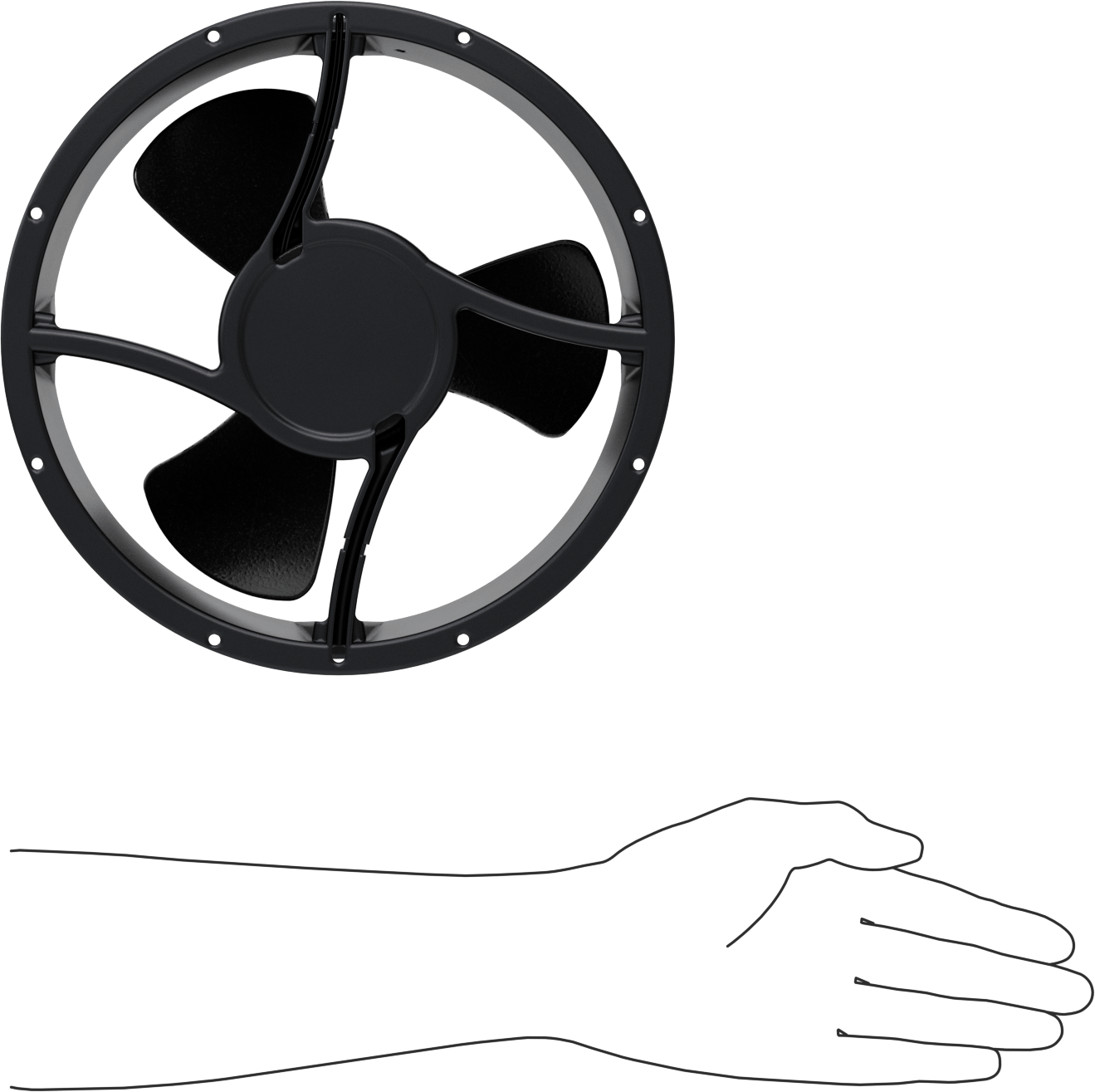 Yüksek Çıkışlı Ekipman Soğutma Fanı, 10" Çapında Yuvarlak, 230V AC, 830 CFM Hava Akışı