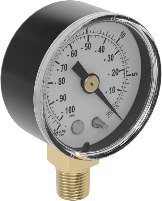 Çelik Kasalı Vakum Göstergesi, Çift Ölçek, 1-1/2" Kadran, 1/8 NPT Erkek Alt Bağlantı