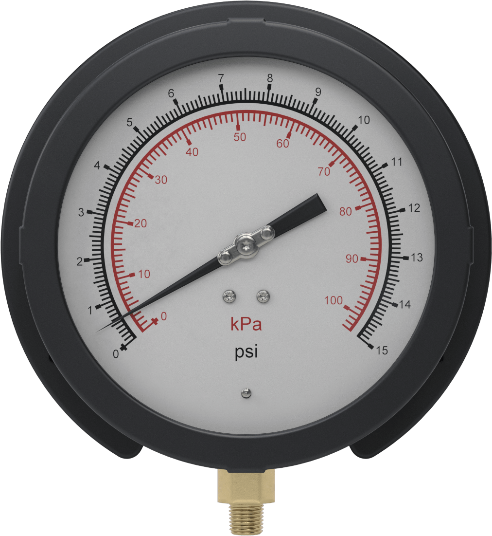 Basınç Test Göstergesi, 1/4 NPT Pirinç Alt Bağlantı, 6" Kadran, 0-15 PSI