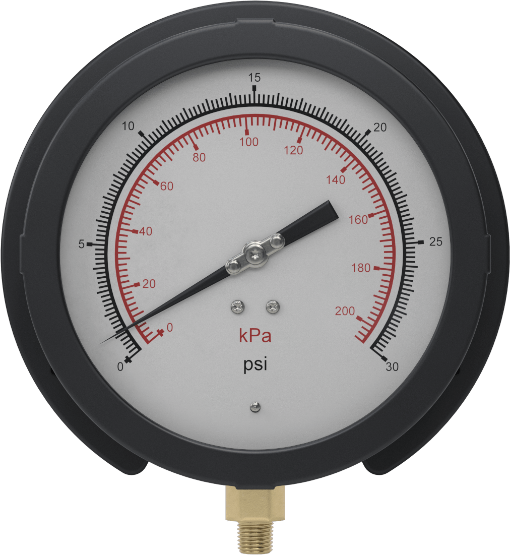 Basınç Test Göstergesi, 1/4 NPT Pirinç Alt Bağlantı, 6" Kadran, 0-30 PSI
