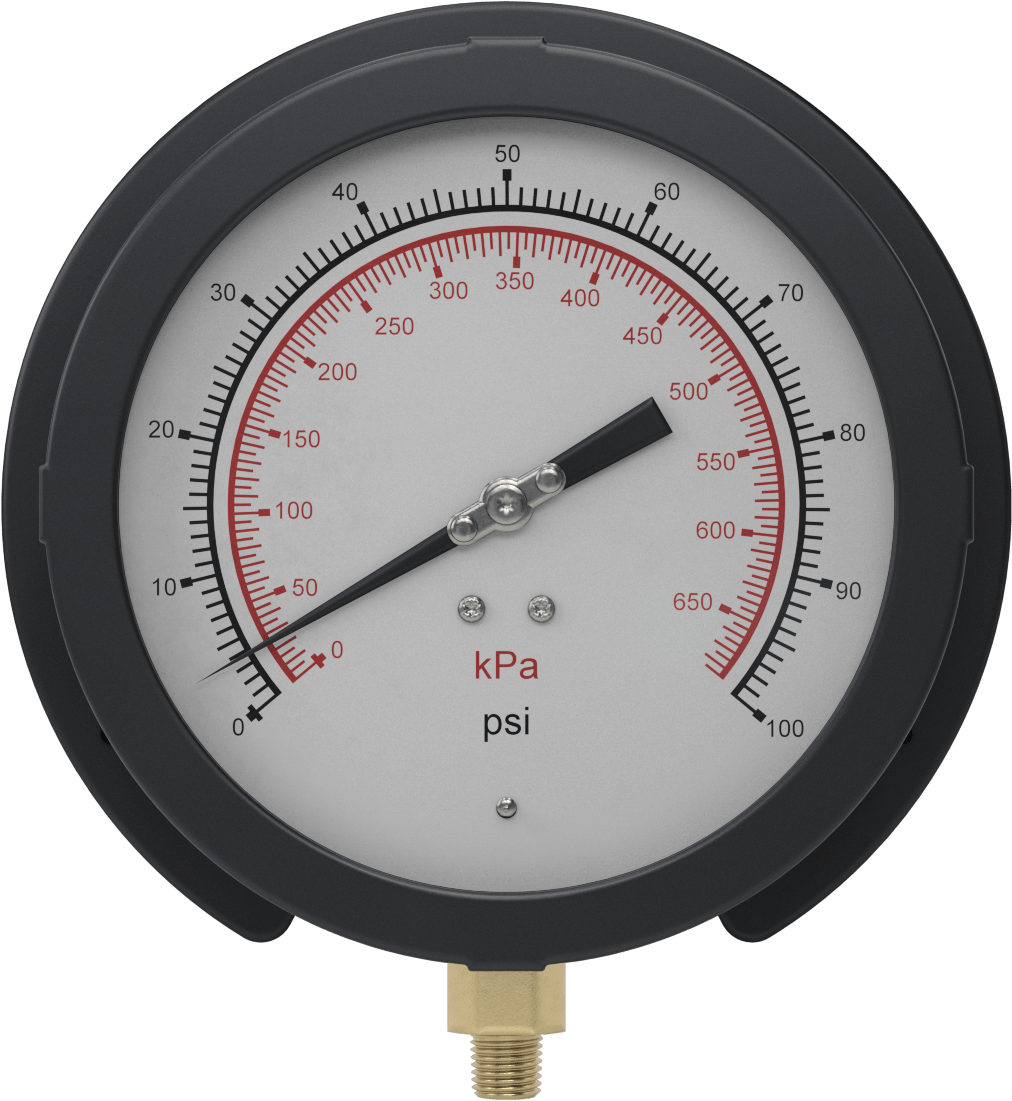 Basınç Test Göstergesi, 1/4 NPT Pirinç Alt Bağlantı, 6" Kadran, 0-100 PSI